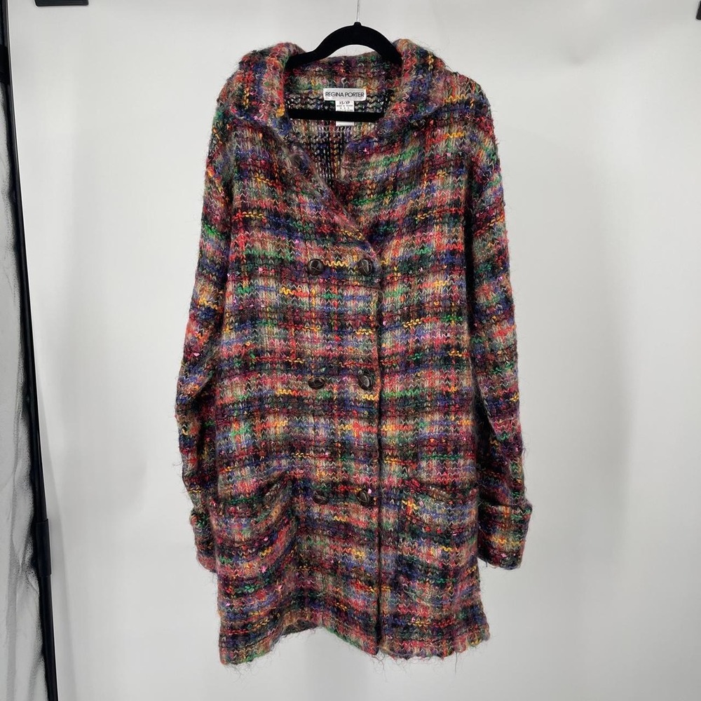 Vintage 90s Women's Plaid Tweed Colorful Jacket XS Maximalist Twee Unique Indie